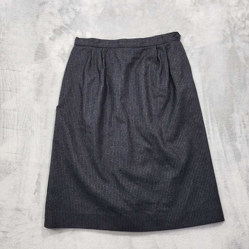 Vintage New York & Company Skirt Womens M Black‎ Pinstripe Wool Blend Pencil